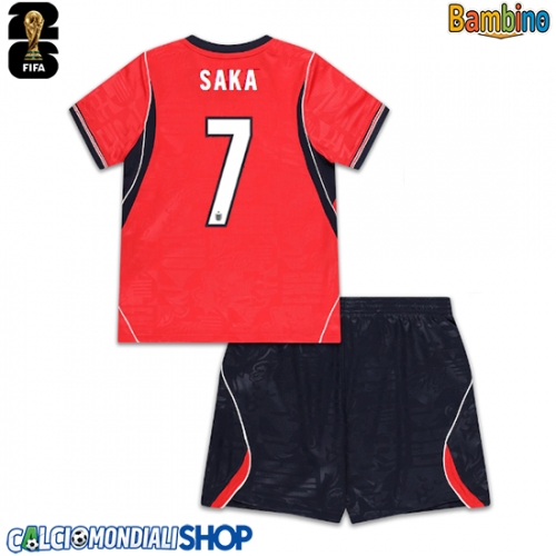 Maglie da calcio Inghilterra Bukayo Saka #7 Seconda Maglia Bambino Mondiali 2026  Manica Corta (+ Pantaloni corti)
